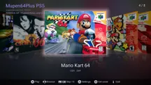 Game shelf of the Mupen64Plus PS5 emulator showing Nintendo 64 box art