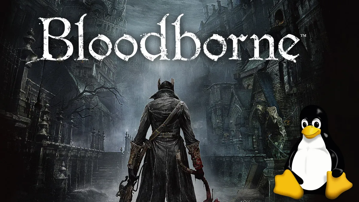 Montaje con la portada de Bloodborne sobre una ilustración de código y hardware