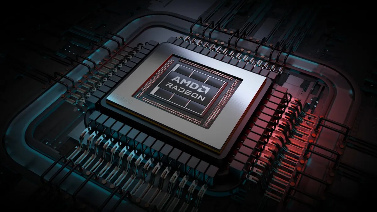 Una tarjeta gráfica AMD Radeon moderna sobre una mesa