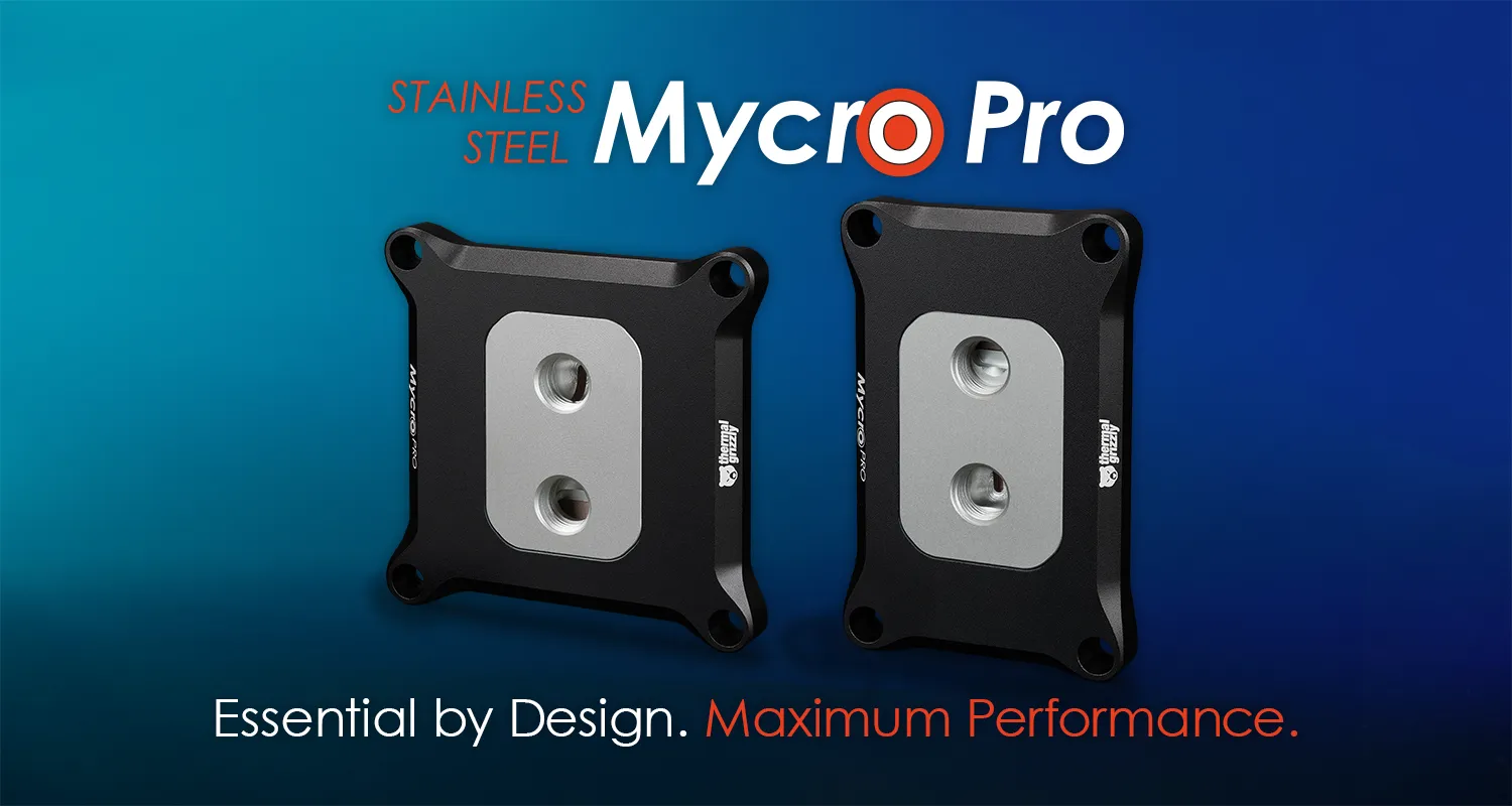 Bloque de CPU Mycro Pro Stainless Steel de Thermal Grizzly con carcasa de acero inoxidable y placa fría de cobre