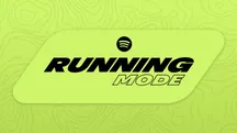 Logotipo oficial del modo Running de Spotify sobre fondo verde