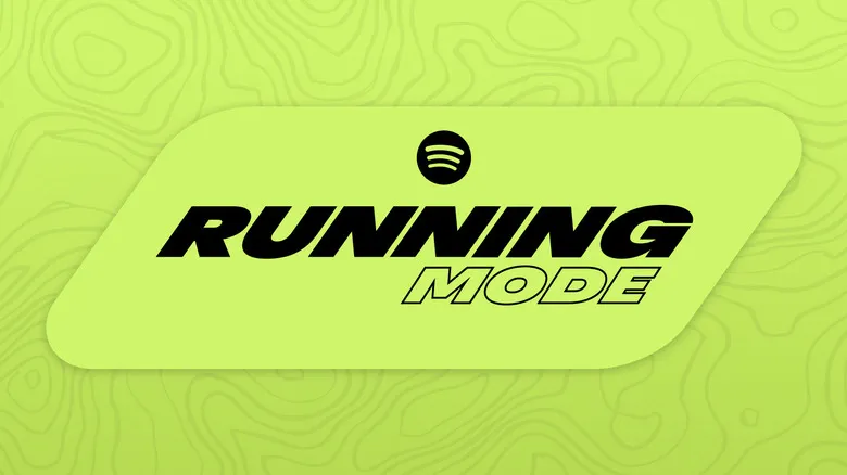 Logotipo oficial del modo Running de Spotify sobre fondo verde