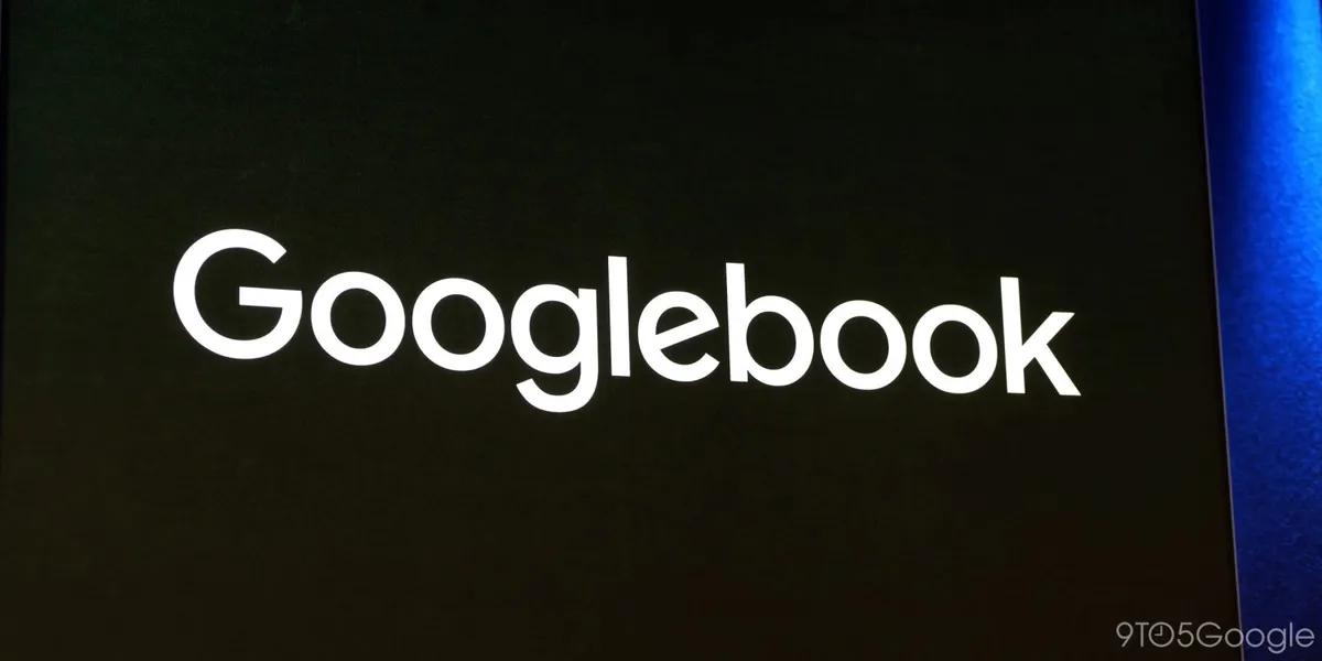Logotipo de Googlebook sobre fondo degradado azul y morado