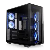 Thermaltake View 590 negra con panel de cristal curvo y cinco ventiladores iluminados en azul