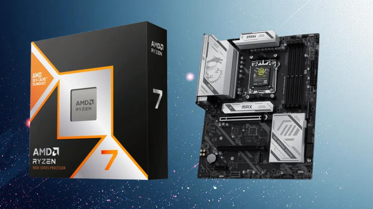 Procesador AMD Ryzen 7 9800X3D junto a la placa base MSI MAG X870E Gaming Max Wifi