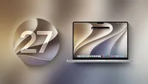 MacBook con el escritorio de macOS 27 junto al emblema con el número 27