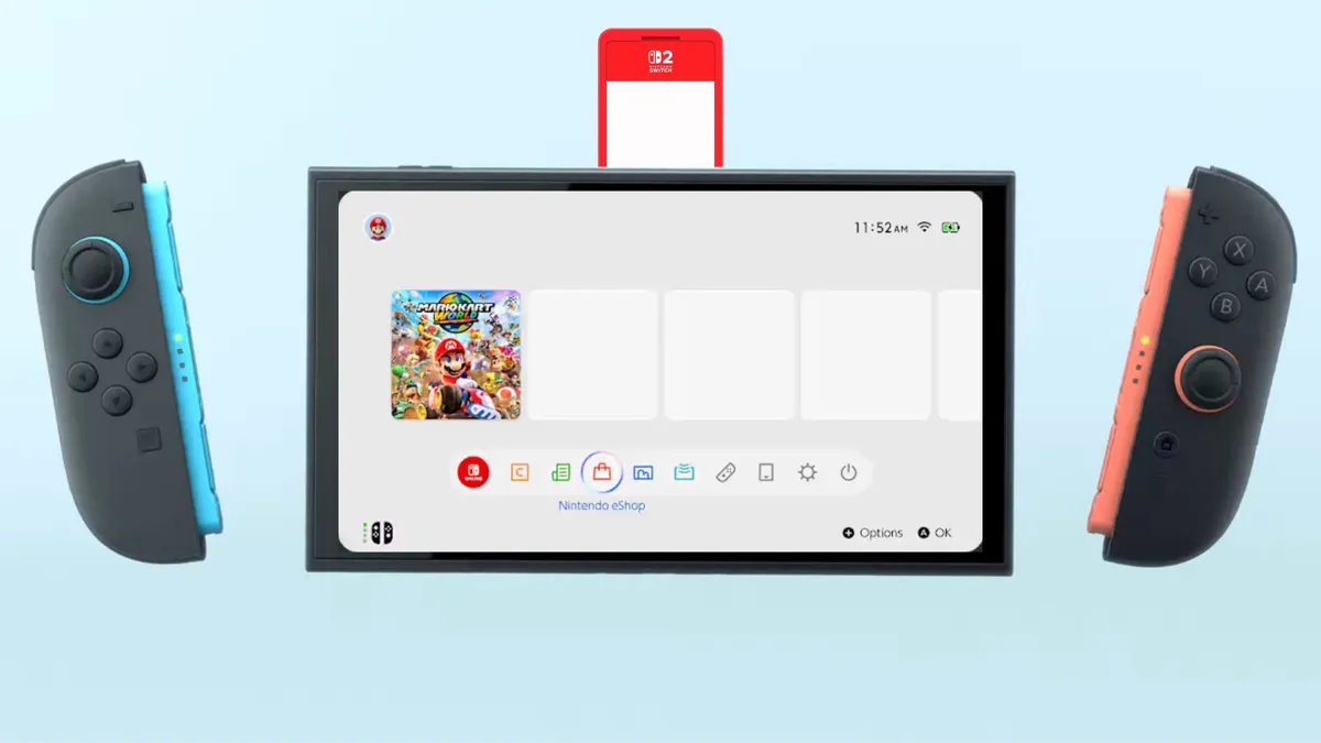Nintendo Switch 2 console alongside its game cartridges