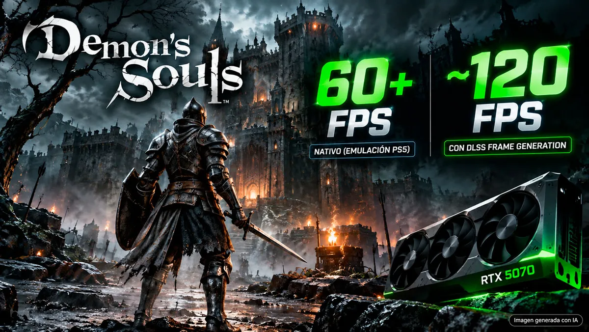 Captura del remake de Demon’s Souls ejecutándose en PC a través del emulador KyTyPS5 con un contador de imágenes por segundo por encima de los 60