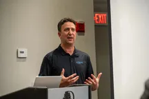 Tareq Wafaie of Amazon Prime Air speaking during a drone delivery presentation