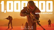 Banner promocional de Dune: Awakening celebrando un millón de nuevos jugadores en Arrakis