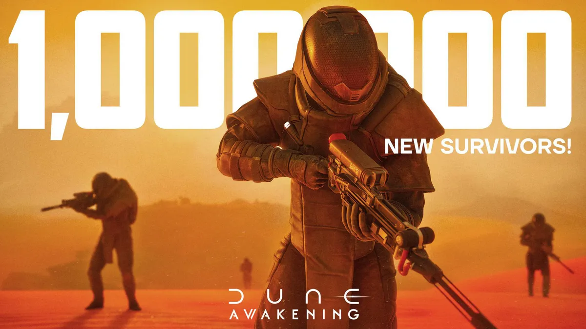 Dune: Awakening promotional banner celebrating one million new players on Arrakis