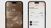 Two phone screens with the Ultrahuman HealthEx app showing medical history, lab results and alerts for pending results