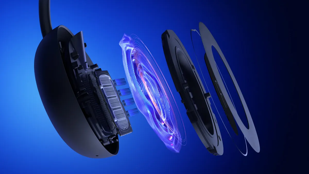 Primer plano de los drivers del auricular PlayStation Pulse Edge