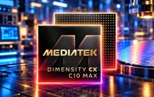El chip MediaTek Dimensity CX C10 Max junto a la marca Dimensity CX sobre fondo oscuro