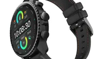 Mobvoi TicNote Watch in black, with a round face and a leather strap