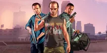 Ilustración promocional de GTA 5 con sus tres protagonistas