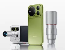 Honor Magic 9 Pro Max en color verde con su módulo de cámara ARRI, junto a accesorios de imagen de la marca