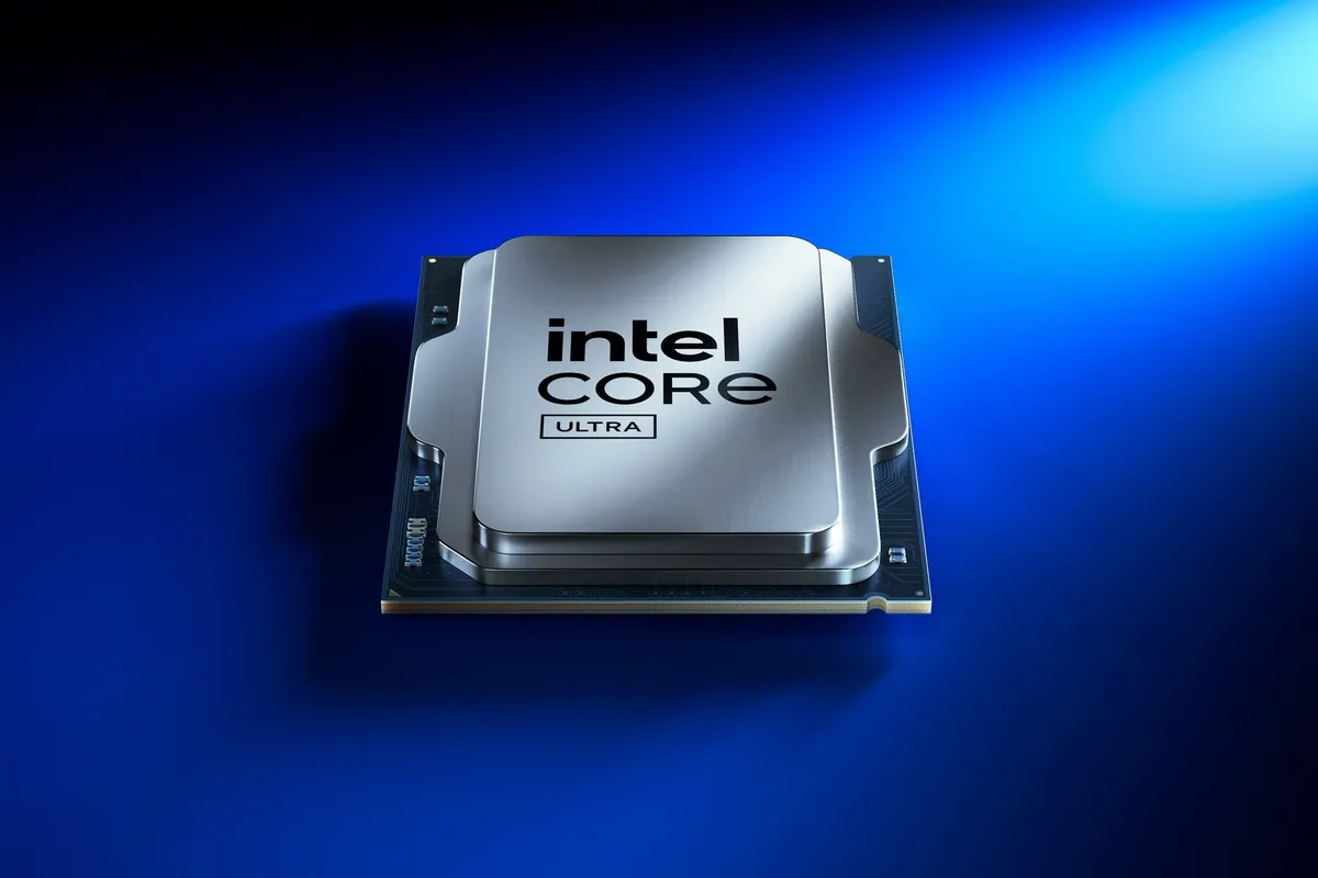 Procesador Intel Core Ultra sobre un fondo azul iluminado