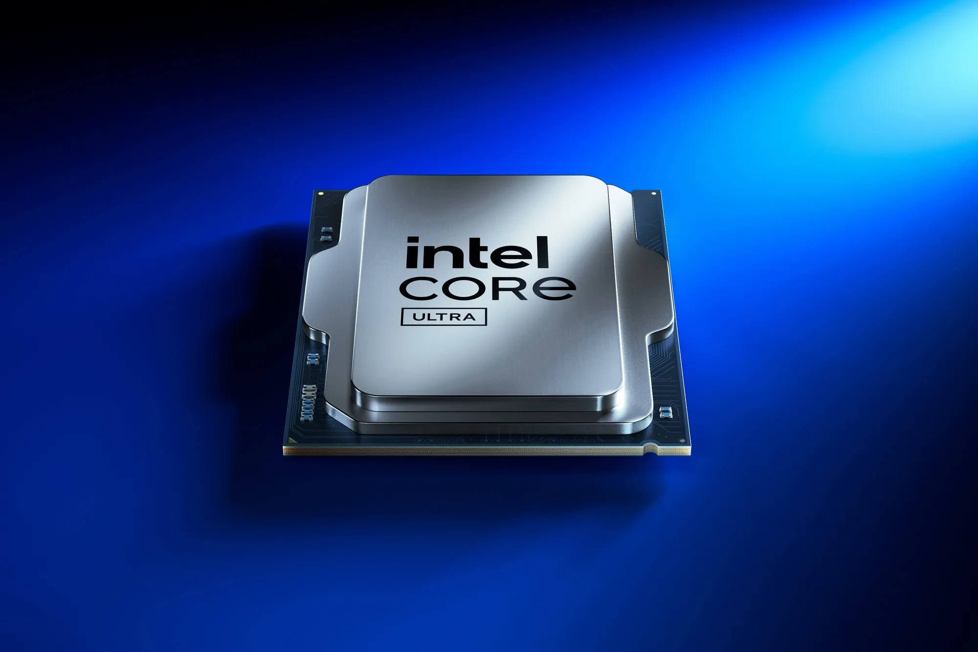 Procesador Intel Core Ultra sobre un fondo azul iluminado
