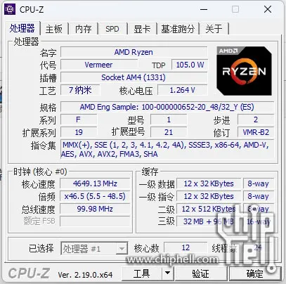 CPU-Z screenshot of the Ryzen 9 5900X3D: 12 cores, 105 W TDP and 128 MB of L3 cache