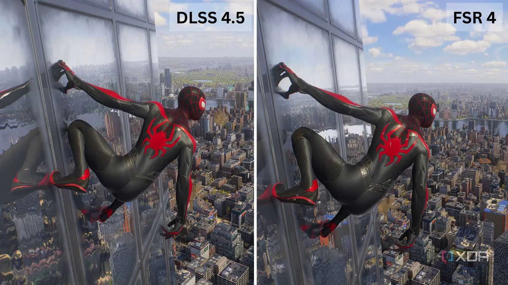 Comparativa de imagen entre DLSS y FSR 4 en Spider-Man 2