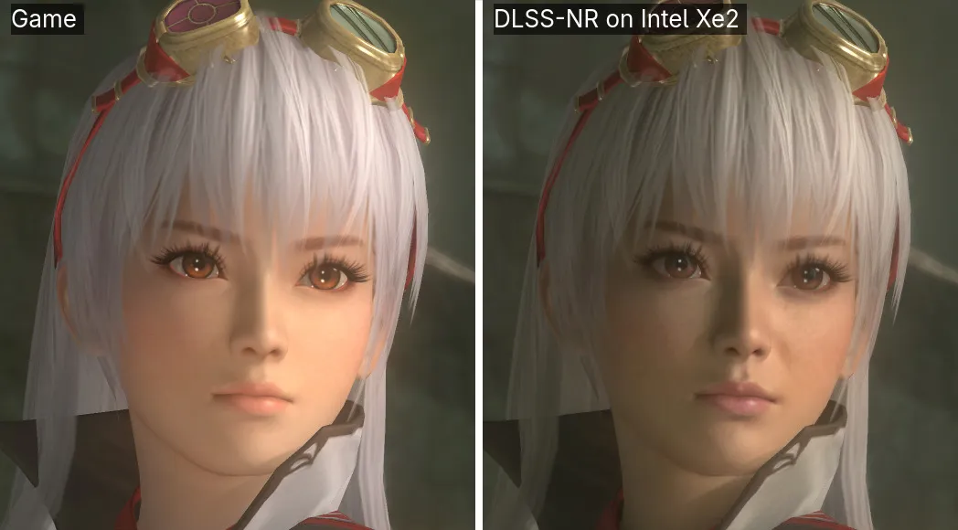 Comparativa de Dead or Alive 5 Last Round: el fotograma del juego a la izquierda y el resultado del port a la derecha