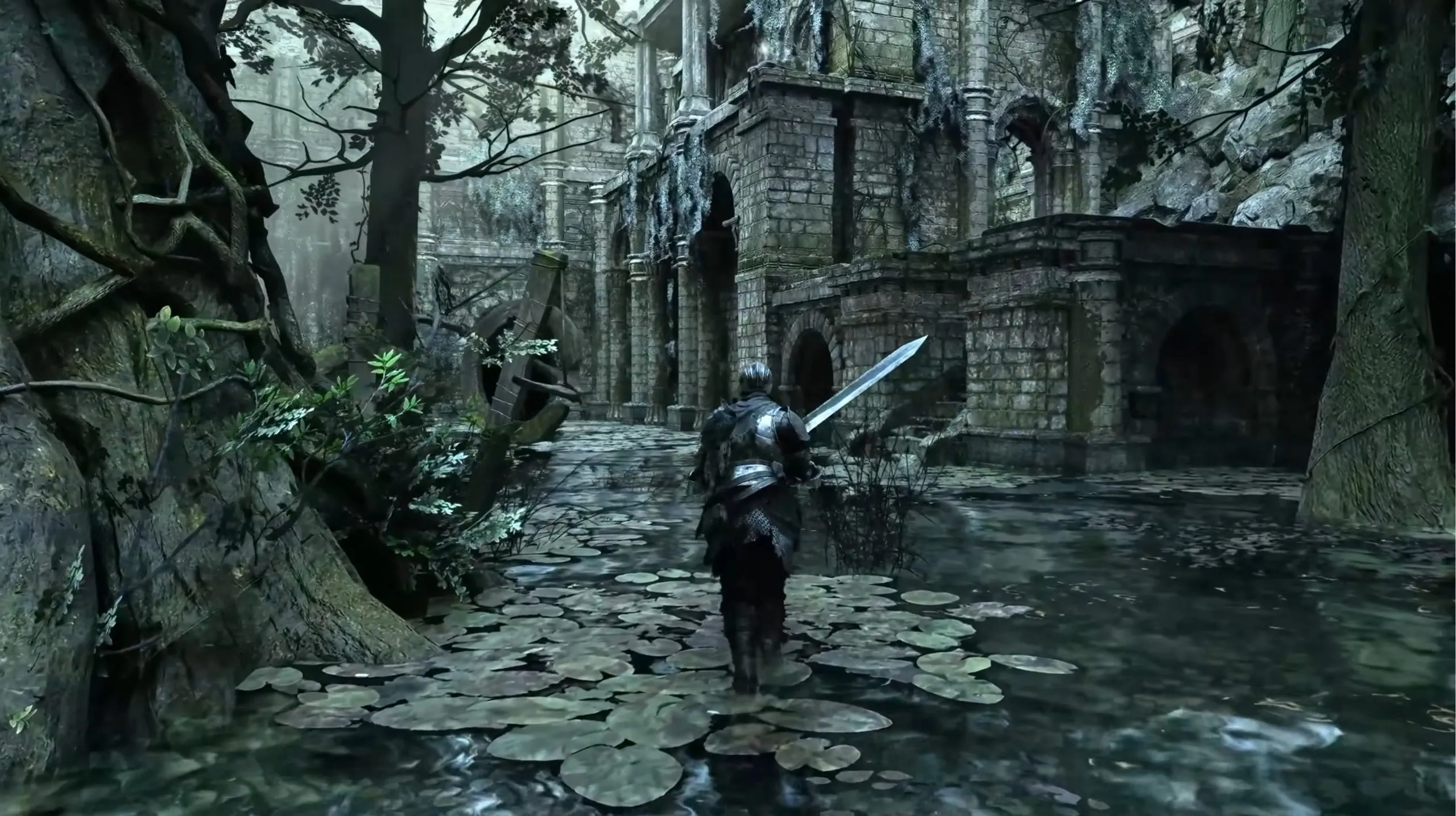 Captura de Dark Souls 3 con path tracing en la zona de Crucifixion Woods