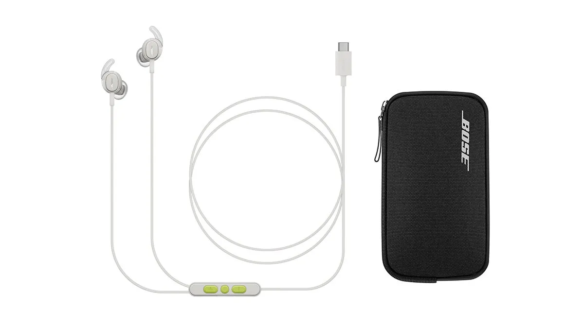 Wired earbuds with a USB-C connector and the Bose carry case