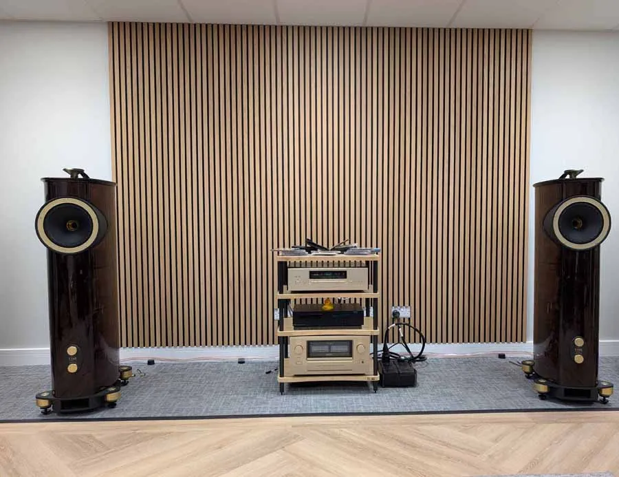 Un par de Fyne Audio F1-10 Anniversary en una sala de escucha con el resto de la cadena