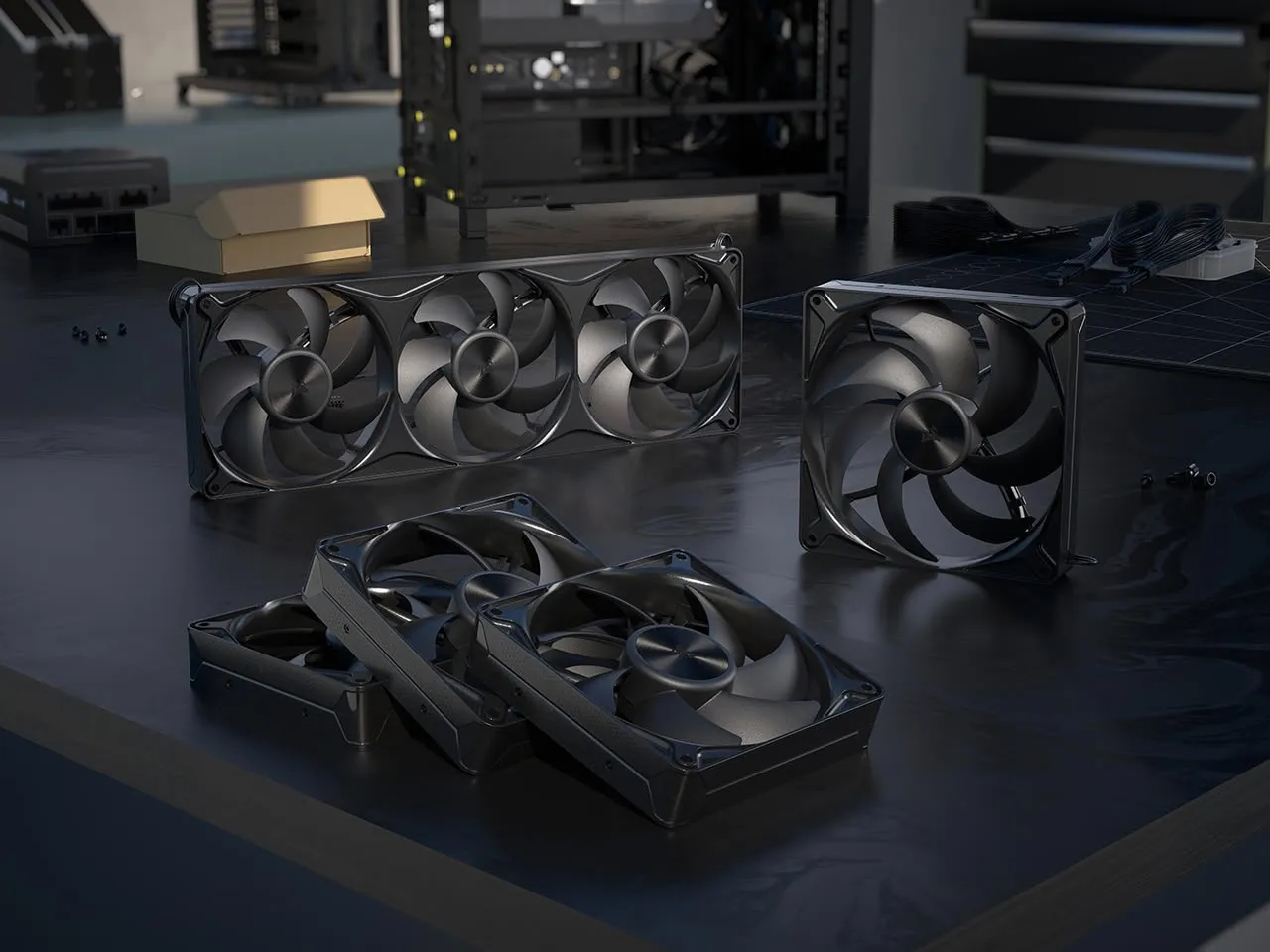 Ventiladores Corsair RS II en negro vistos en ángulo