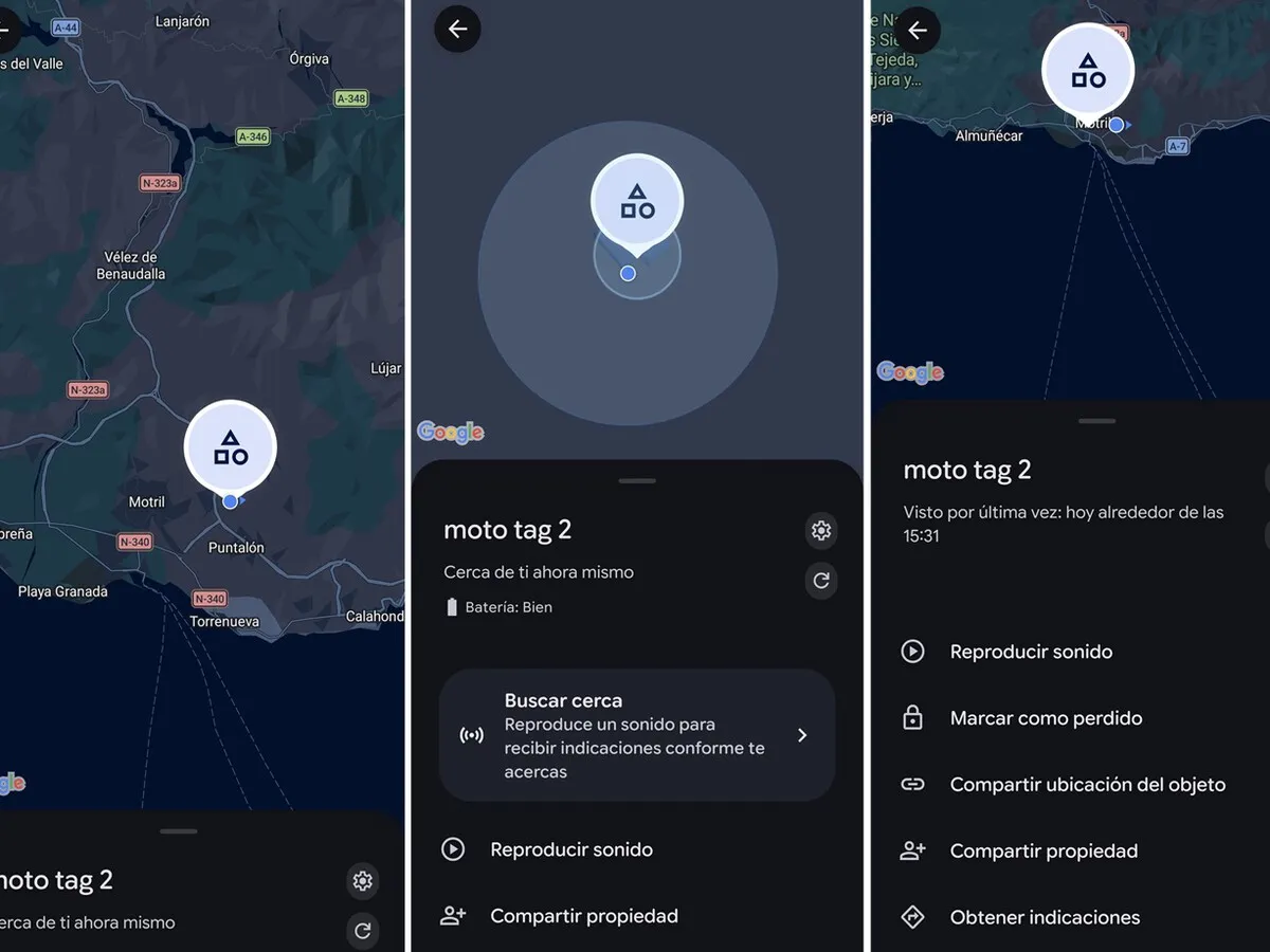 App Find Hub de Google con la ubicación del rastreador