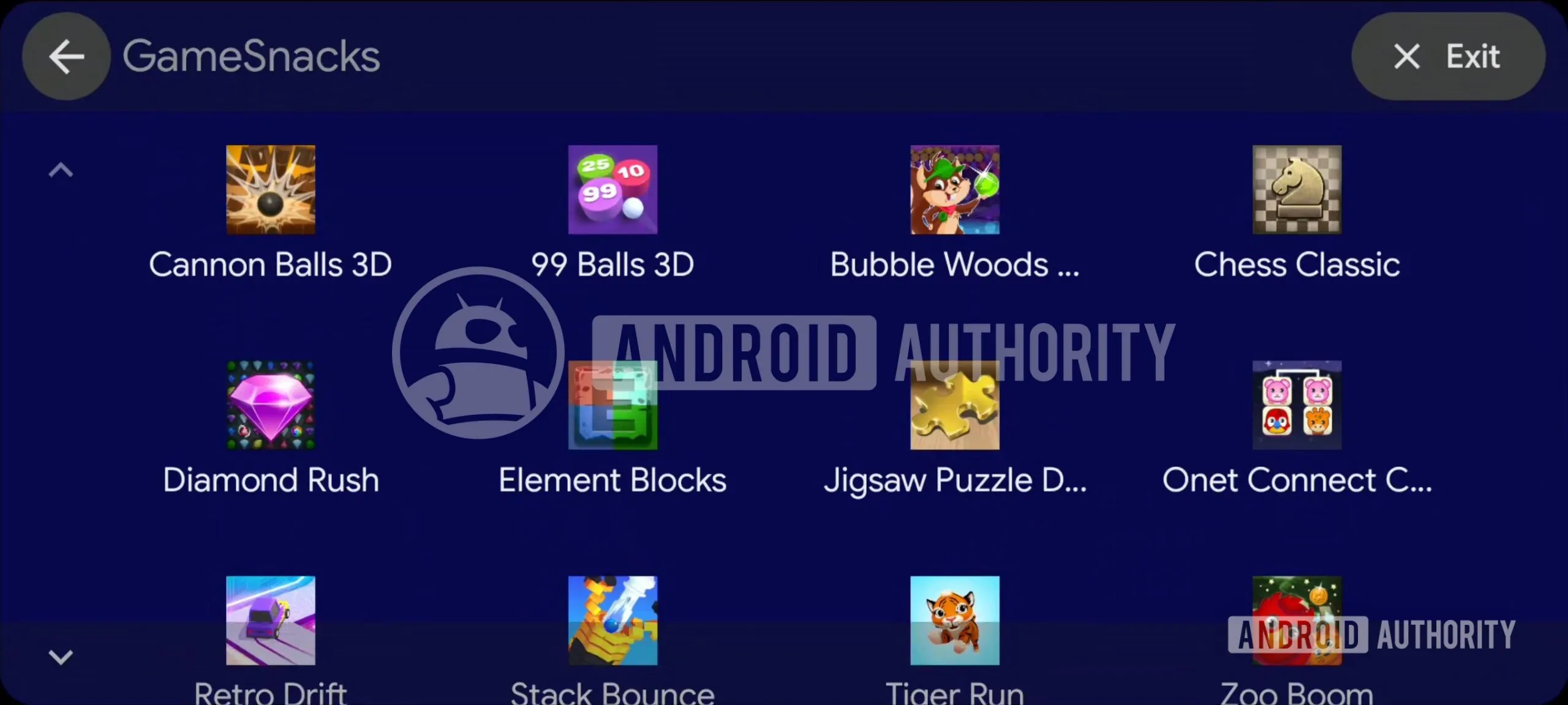 GameSnacks a pantalla completa en la versión de prueba, ya sin la barra de navegación lateral