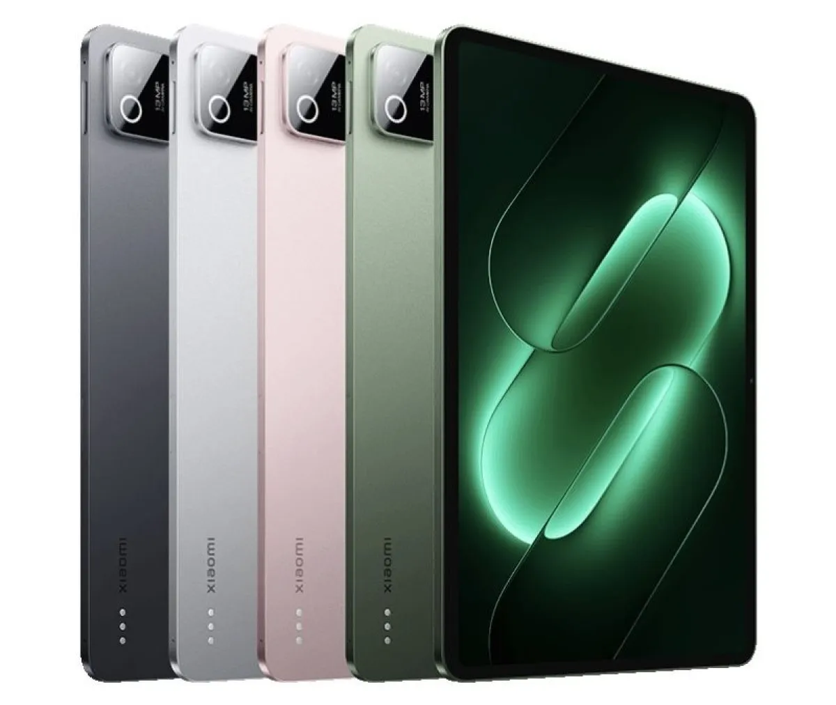 El Xiaomi Pad 9 en sus cuatro acabados: negro, plata, rosa Ice Peach Pink y verde Spruce Green