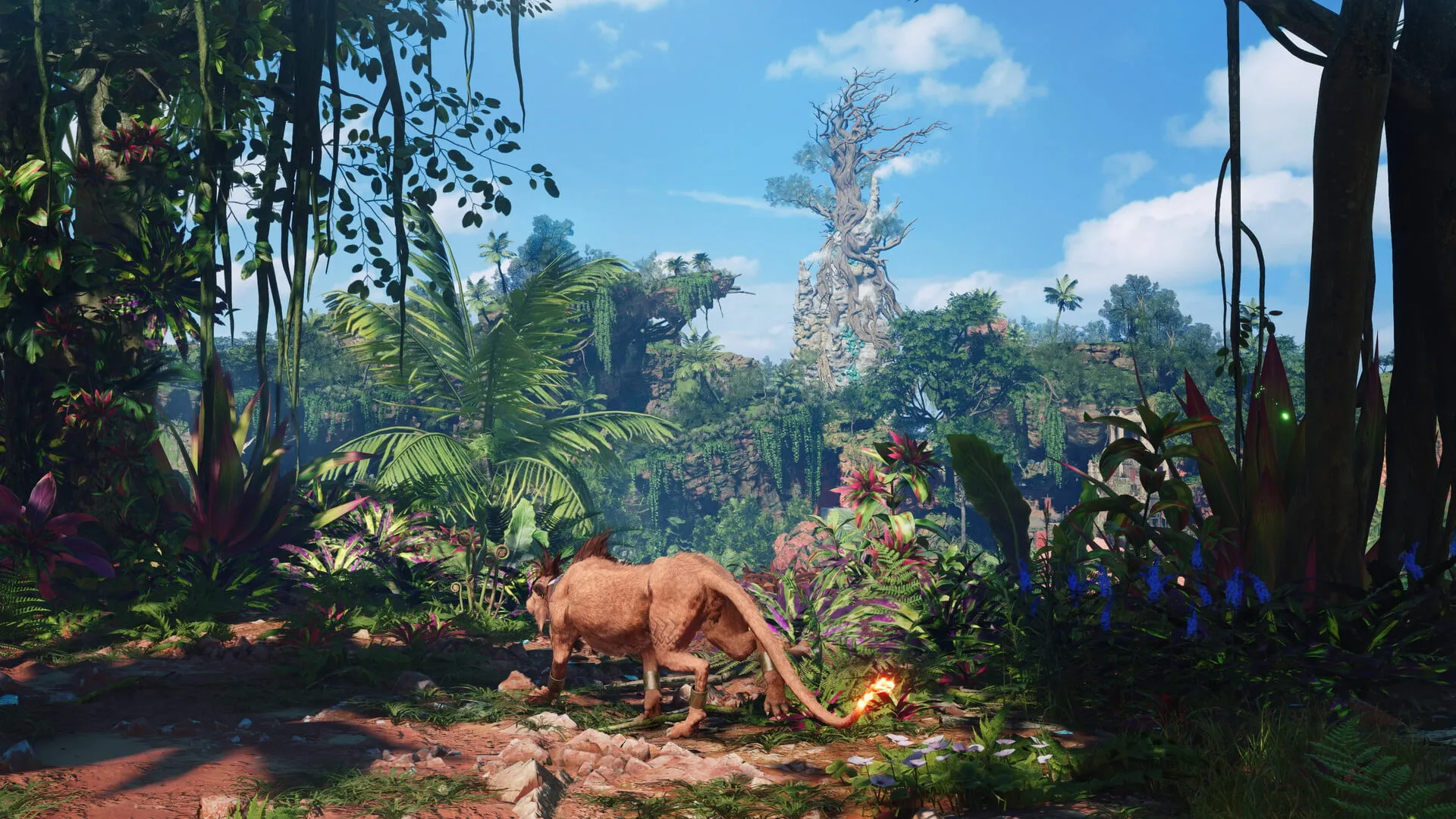 Paisaje selvático con un árbol colosal al fondo