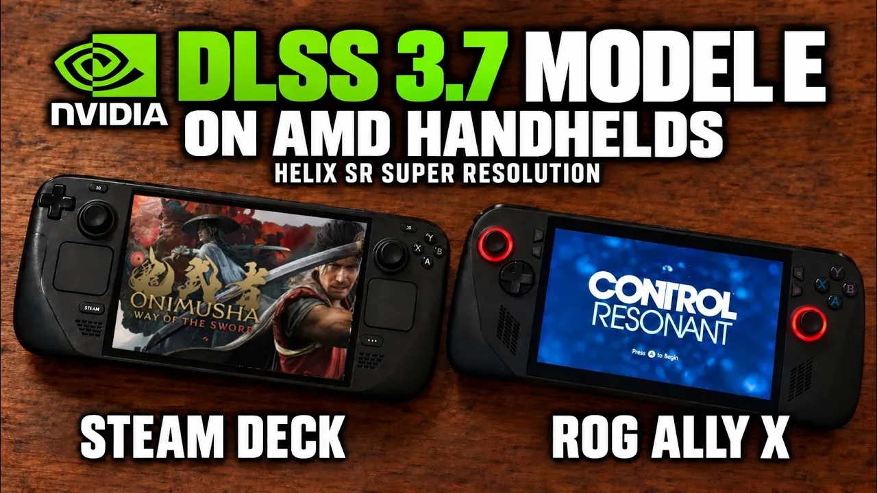 Thumbnail of the video showing DLSS 3.7 running on AMD laptops