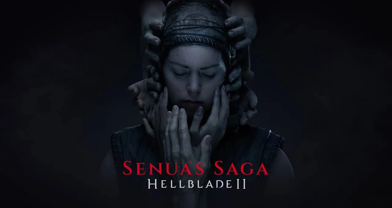 Arte promocional de Hellblade II: Senua’s Saga con la protagonista rodeada de manos