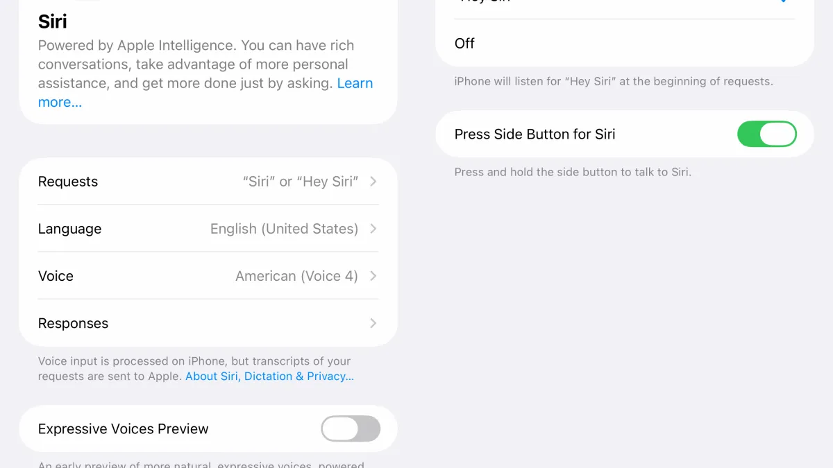 Selección de la frase de activación «Oye, Siri» en iOS