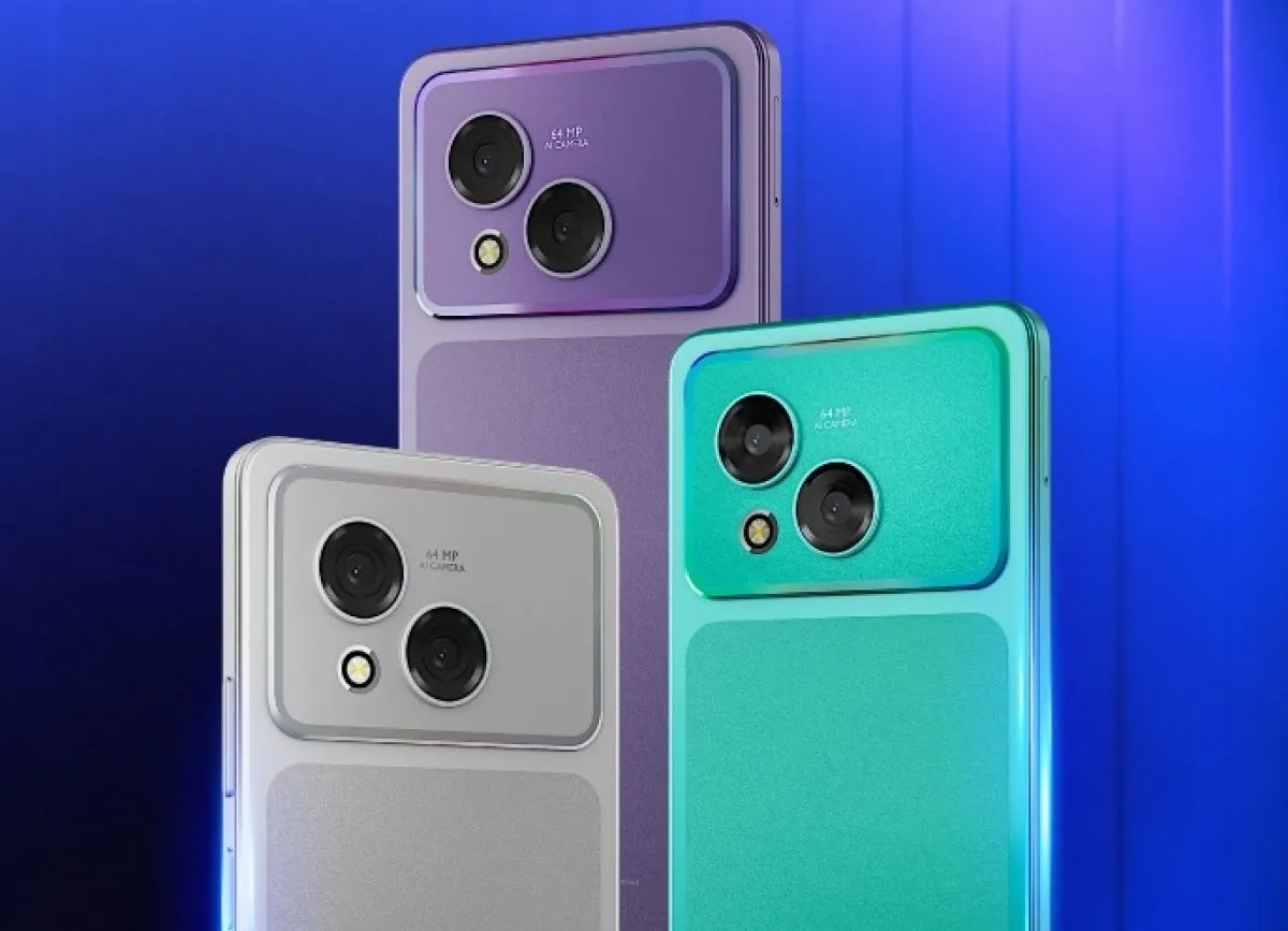 Los tres acabados del HMD Vibe2 Pro: morado, gris y verde