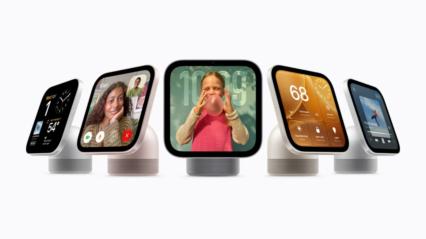 Cinco unidades del HomeView de Apple sobre fondo blanco
