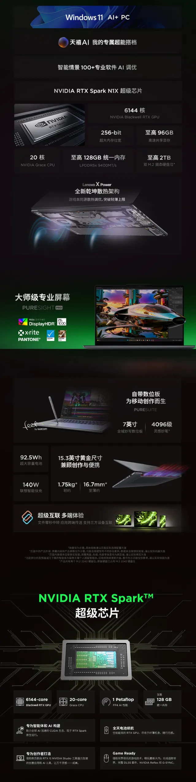 Infografía de especificaciones del YOGA Pro 15 RTX Spark con el desglose del chip RTX Spark N1X y el resto del equipo