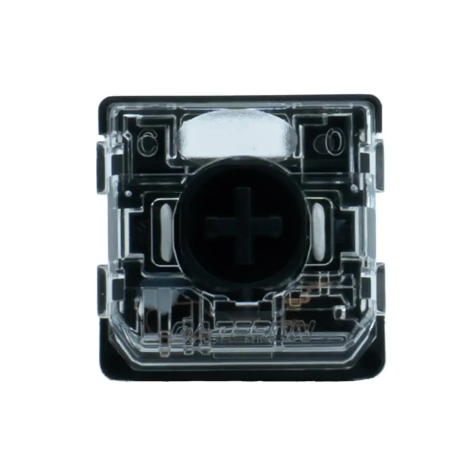 Vista superior de un interruptor Low Profile Silent 3.0 Black con carcasa superior transparente