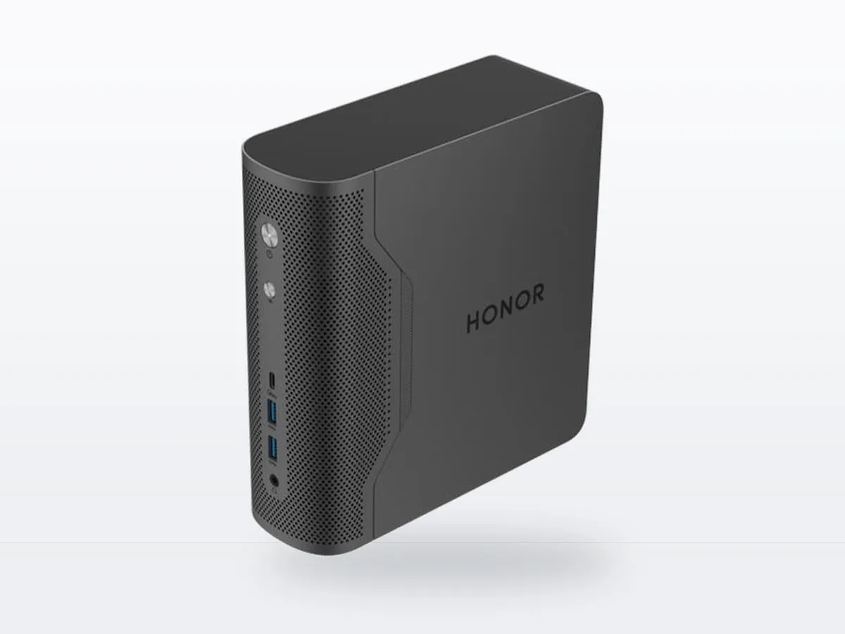 Render del AXB35 de Honor, con panel frontal perforado y logotipo de la marca