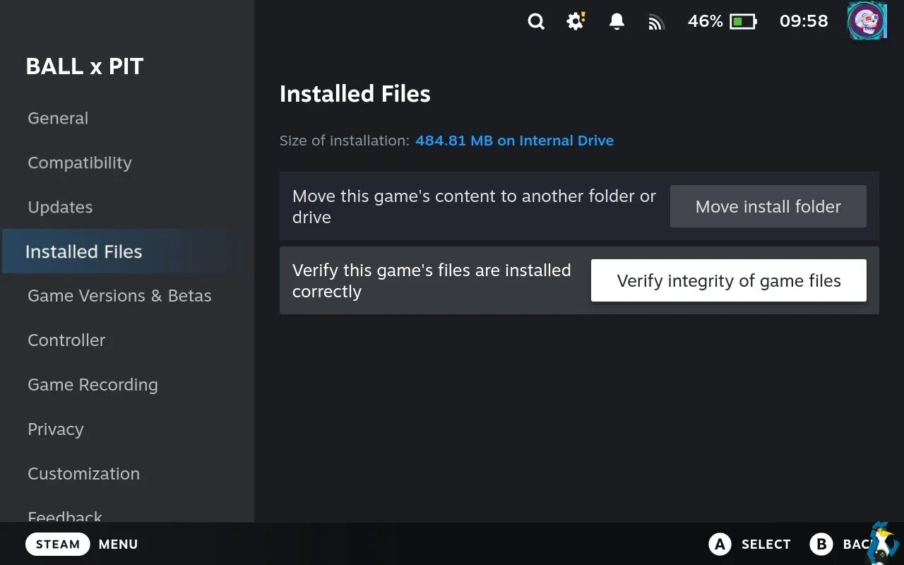 Apartado de archivos instalados del menú de propiedades de un juego en Steam