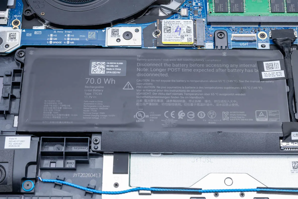 Batería interna de 70 Wh