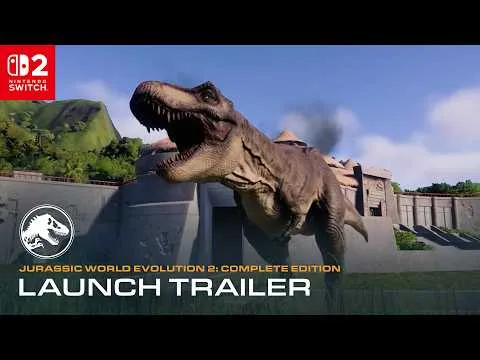 Un tiranosaurio rugiendo junto a las vallas de un parque, miniatura del tráiler de Jurassic World Evolution 2: Complete Edition
