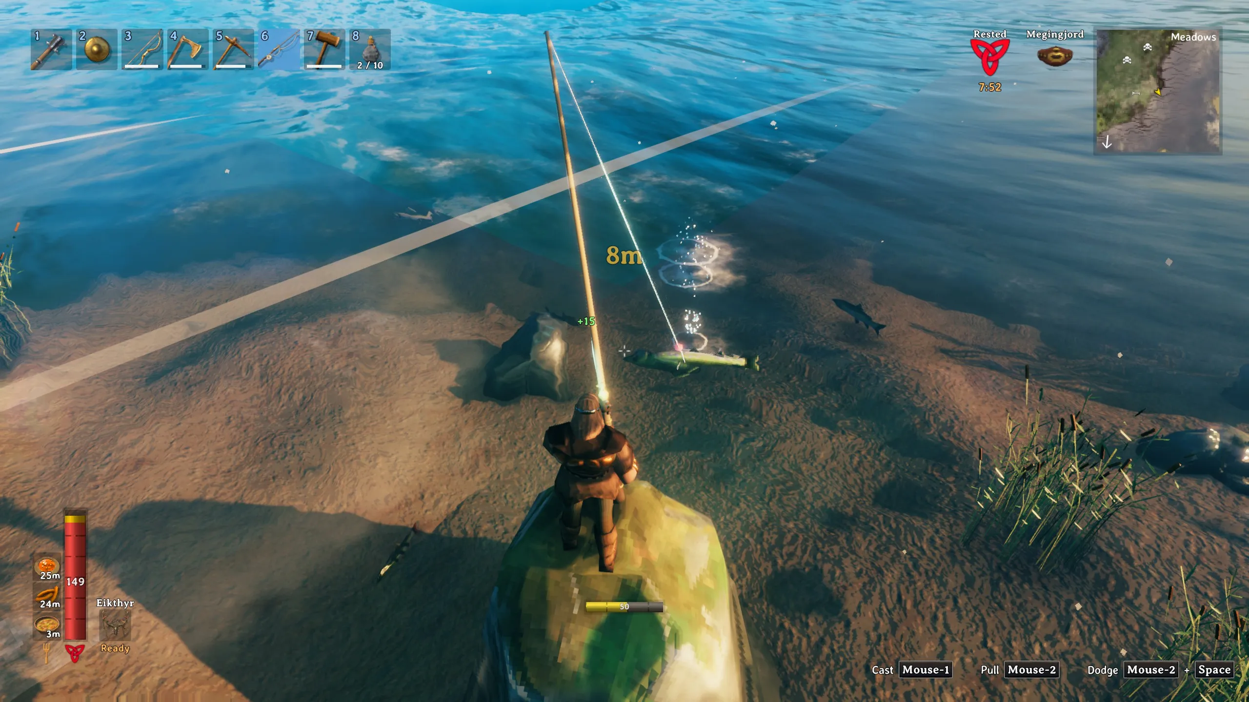 Vikingo lanzando el sedal al agua