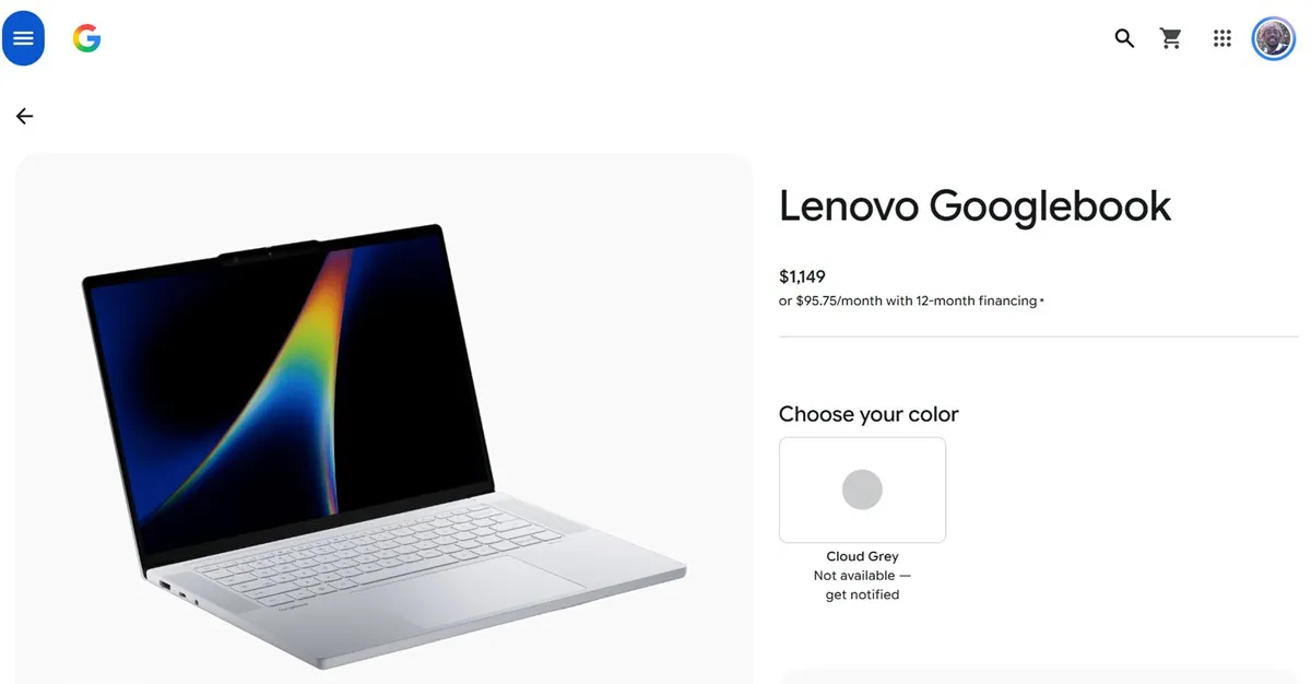 Aviso de falta de stock del Lenovo Googlebook en la tienda de Google