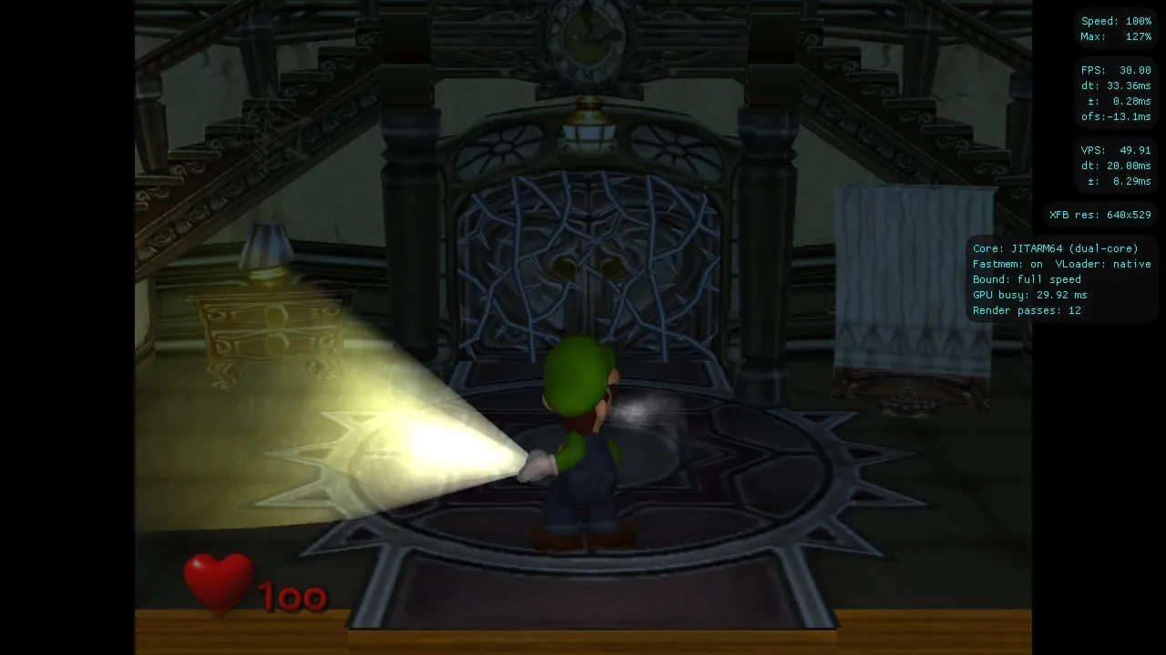 Luigi en una habitación de Luigi’s Mansion, ejecutado en Nezumiiruka