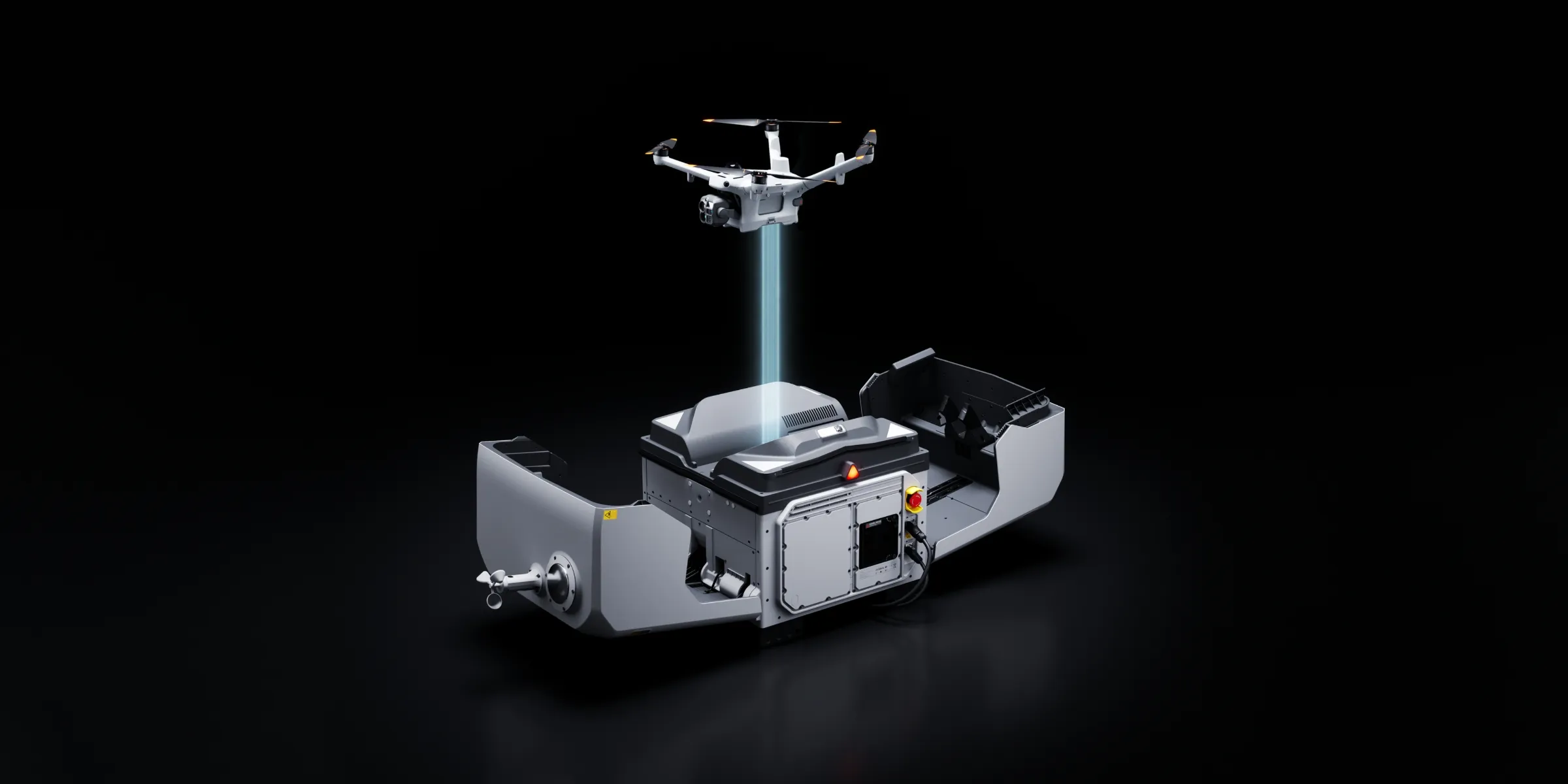 El Dock 4 de DJI abierto con un Matrice 5TD sobrevolándolo