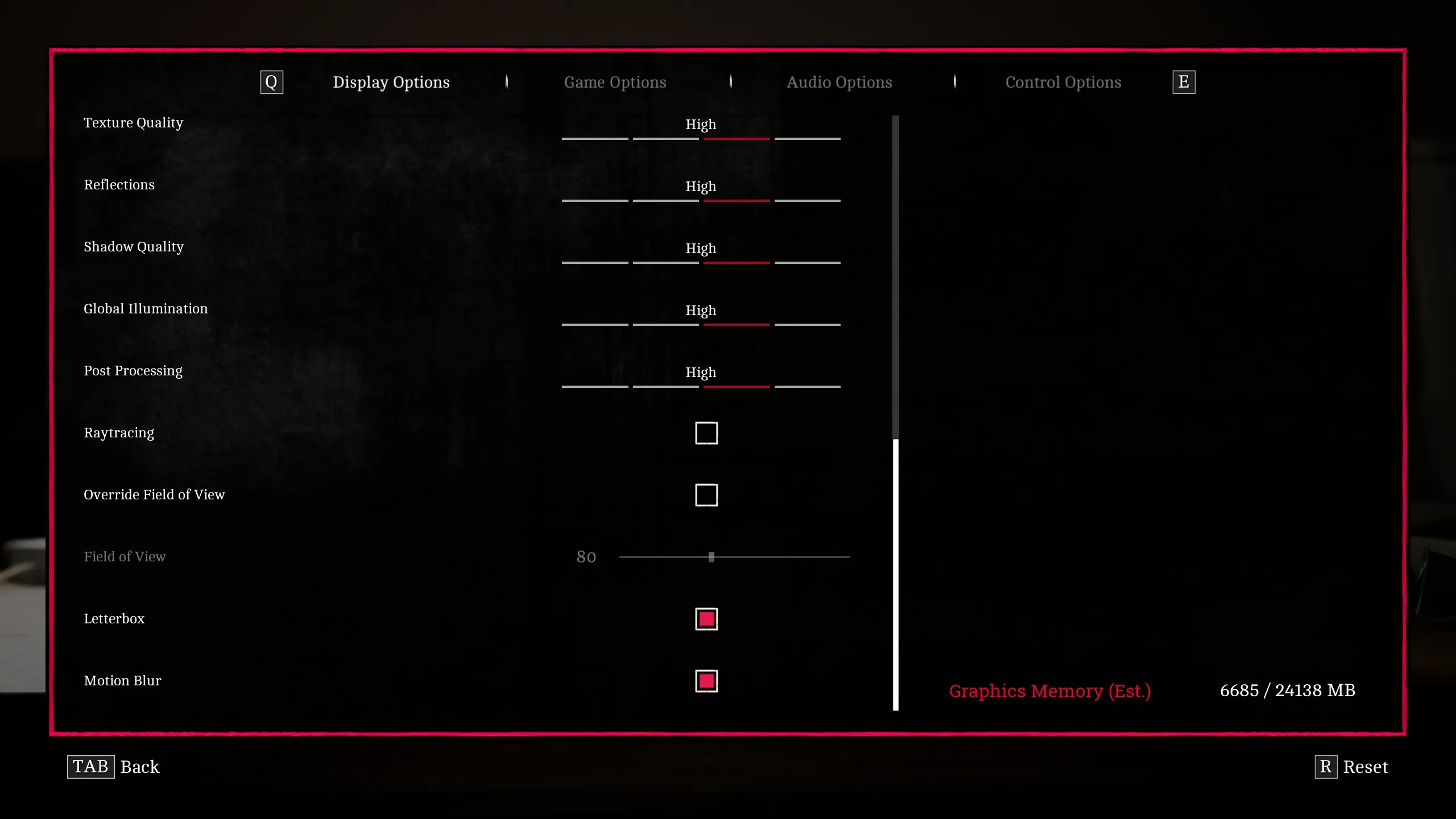 Continuación del menú de opciones de gráficos de SILENT HILL Townfall